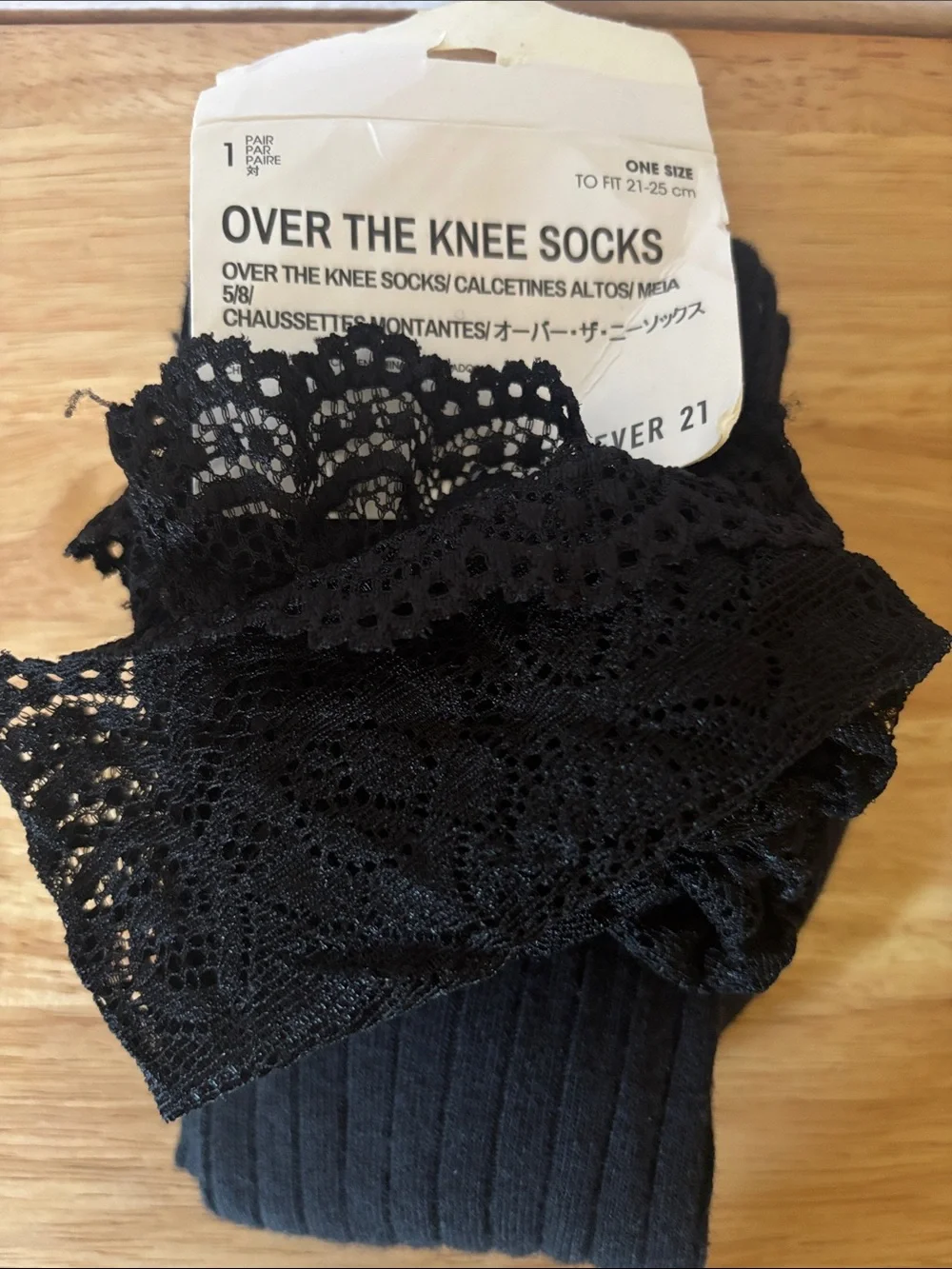 Forever 21 Black Over-the-Knee Lace Trim Socks